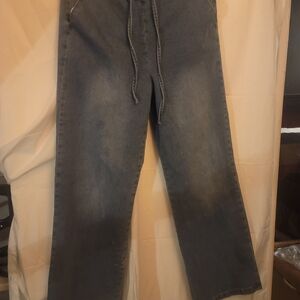 Vigoss Men's Grey Straight Jeans with Drawstring Waist